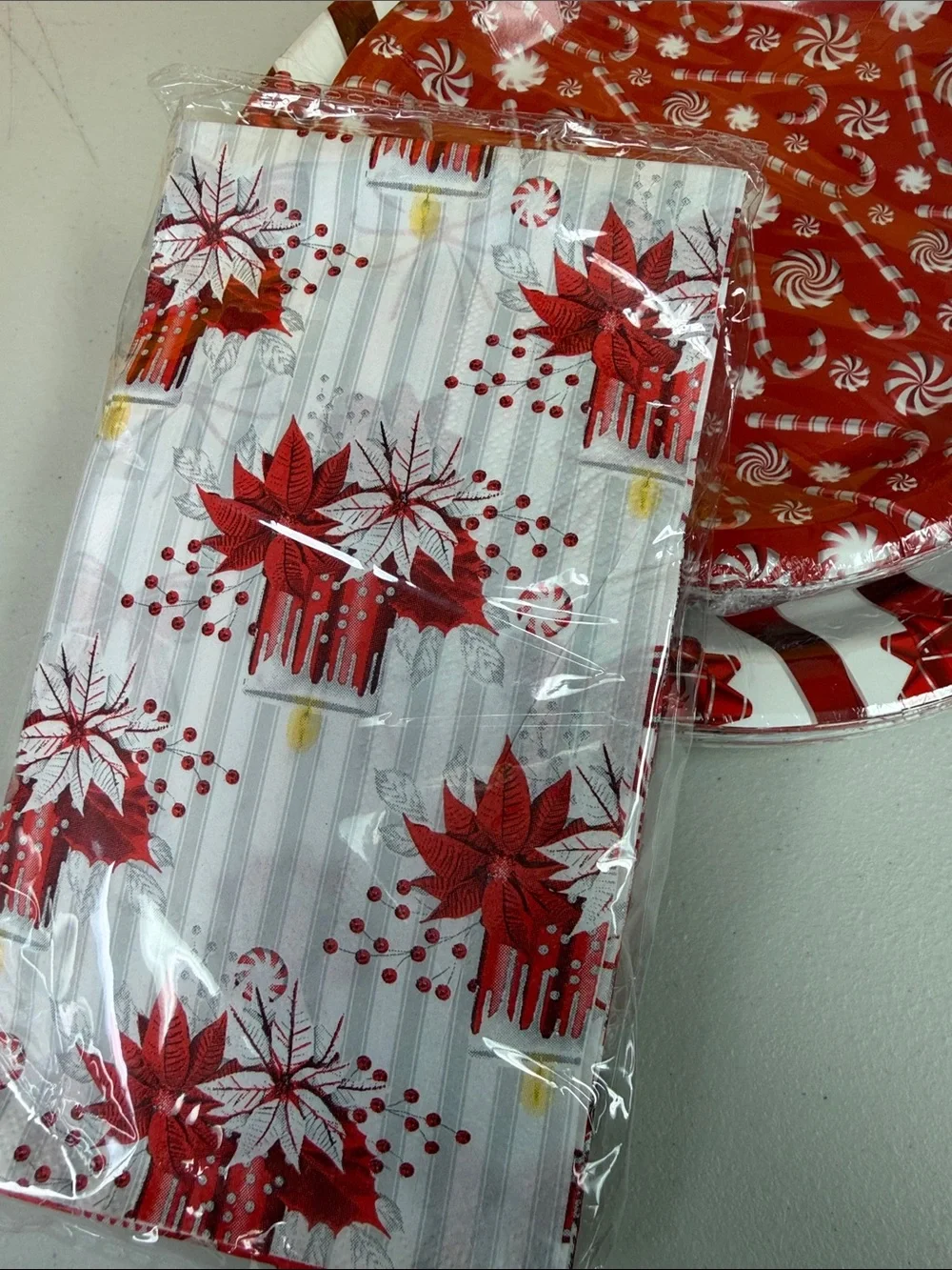 Festive Red Holiday Paper Plates & Napkins Party Set dinner & dessert rose